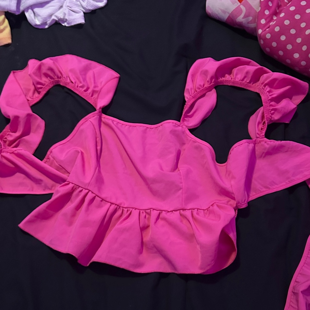 SHEIN Bright Pink Ruffled Top